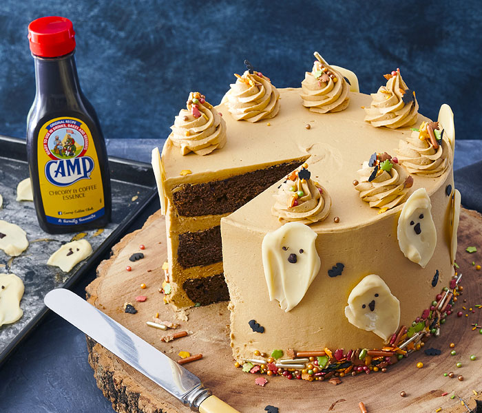 Halloween Showstopper: Camp Coffee Ghost ‘brushstrokes’ Cake